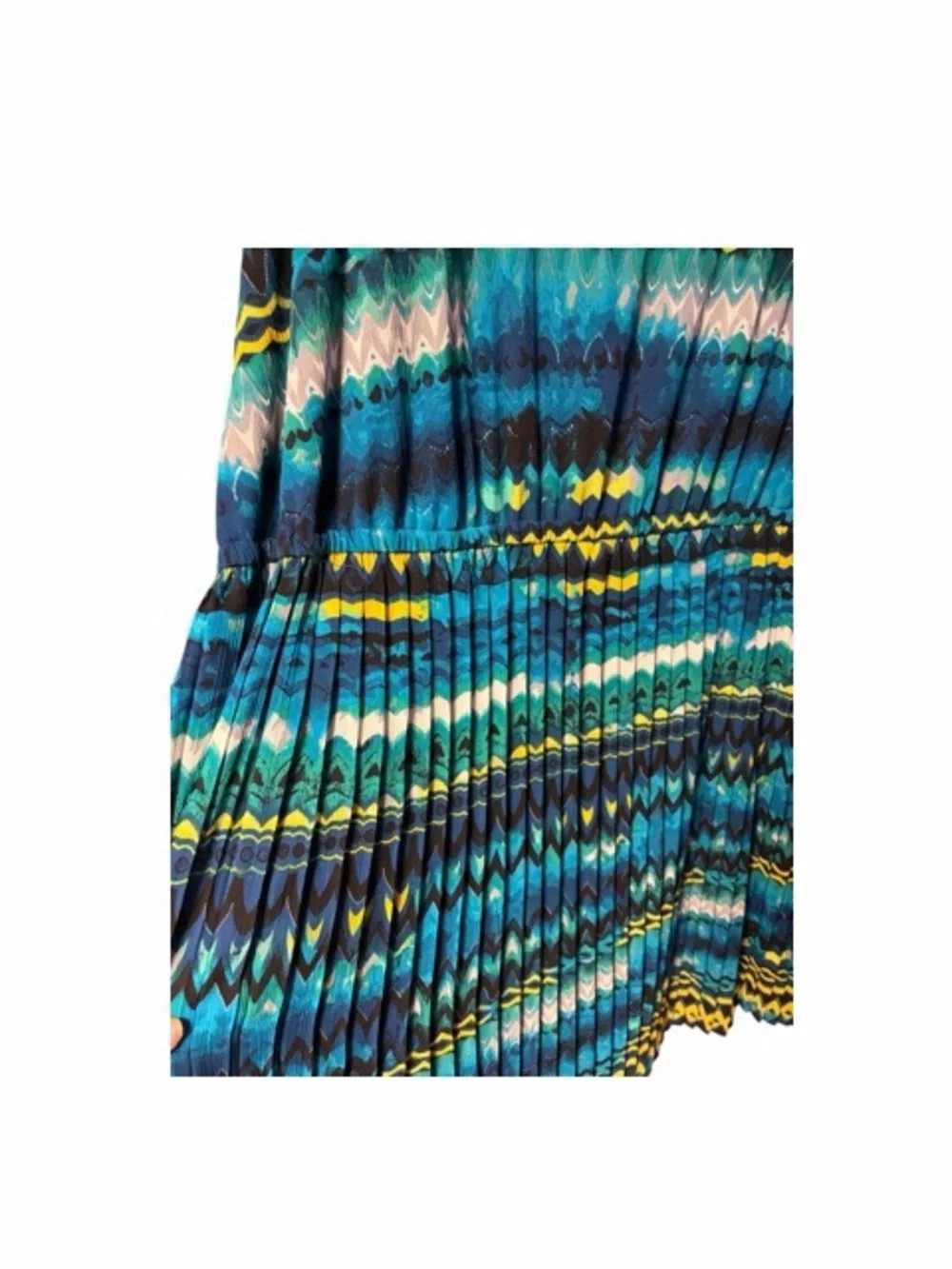 Lane Bryant Blue Teal Abstract Print Pleated Dress - Picture 4 of 6